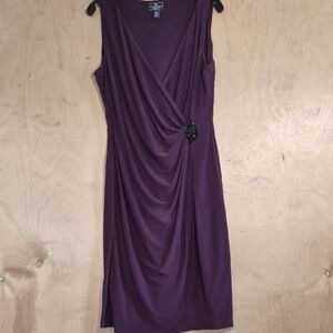 American Living Deep Plum Sleeveless Draped Midi Dress with Beaded Accent